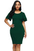 Green Flare Sleeve Back Slit Sheath Dress